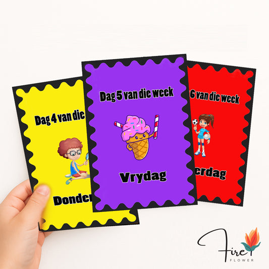 Bilingual Days of the Week Flash Cards – Printable PDF (Maandag–Sondag & Monday–Sunday)