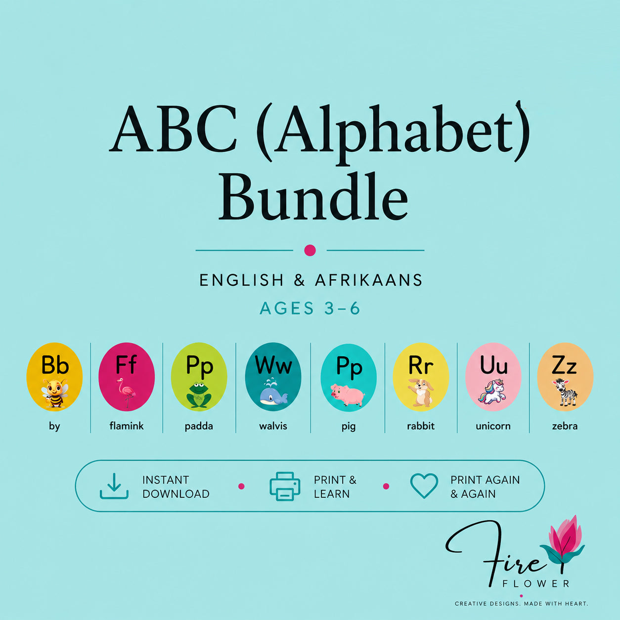 C - Learn ABC - Flashcards Bundle (English & Afrikaans) – Printable