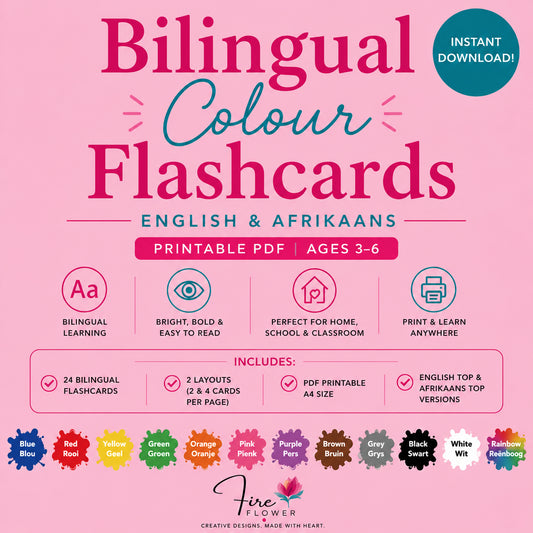 J - Bilingual Colour Flashcards (English & Afrikaans) | Printable PDF | Ages 3–6
