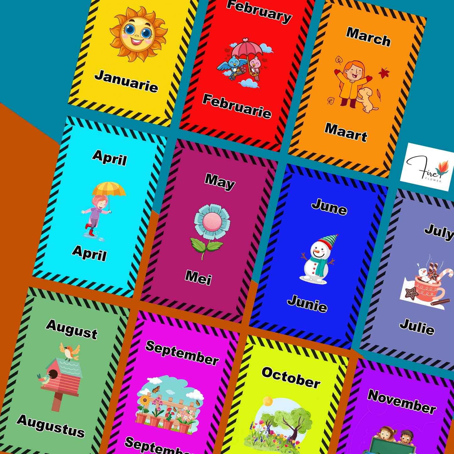 Printable Bilingual Months of the Year Flashcards & Wall Posters  (English & Afrikaans)
