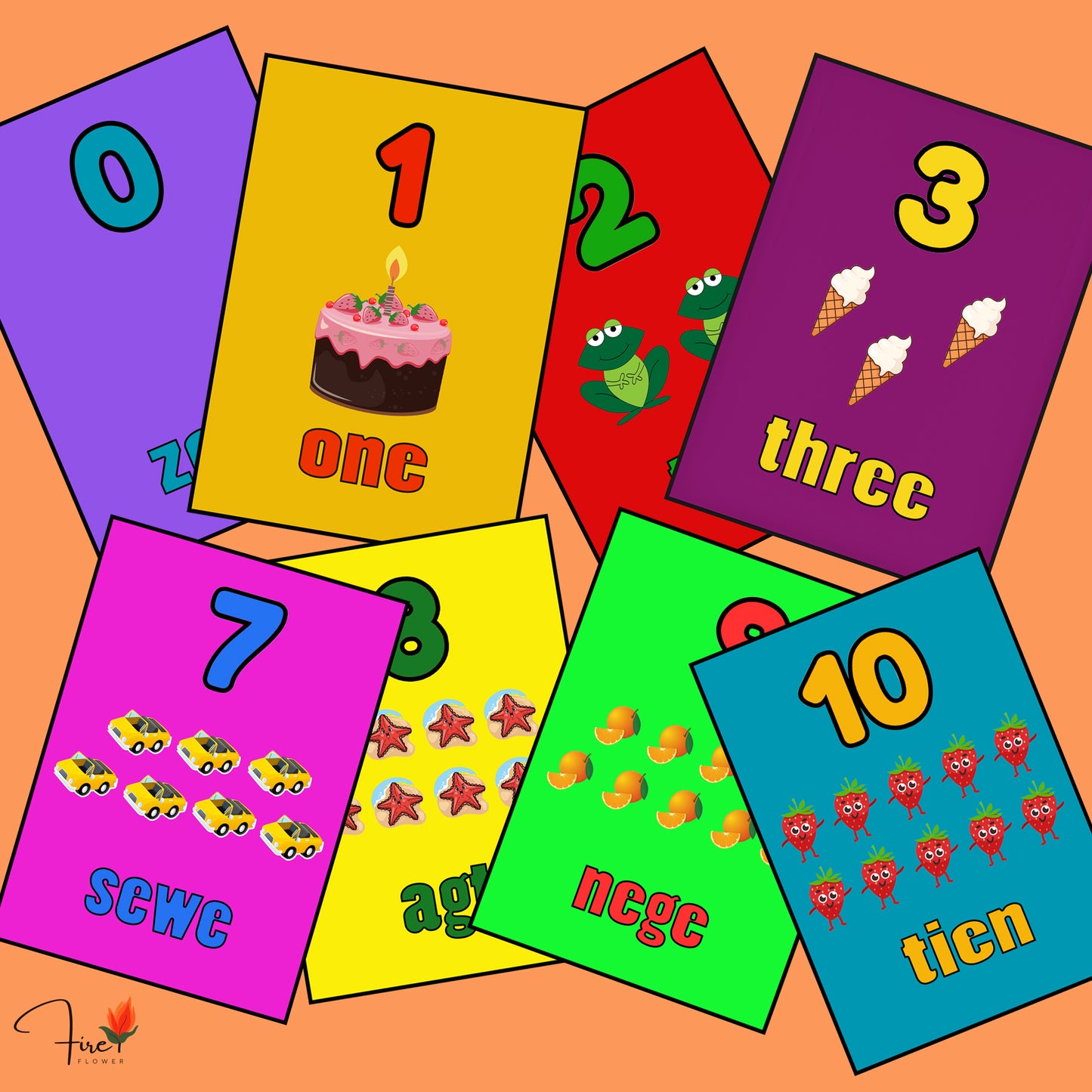 Early Counting Flashcards | Vroeë Telsyfers Flitskaarte (0 – 10) – English/Engels & Afrikaans