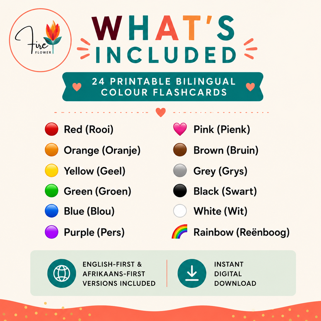 Bilingual Colour Flashcards (English & Afrikaans) | Printable PDF | Ages 3–6