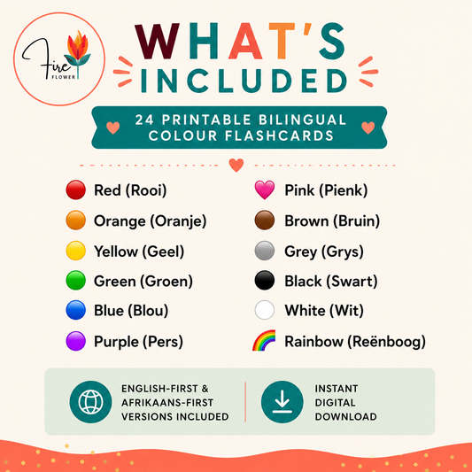 Bilingual Colour Flashcards (English & Afrikaans) | Printable PDF | Ages 3–6