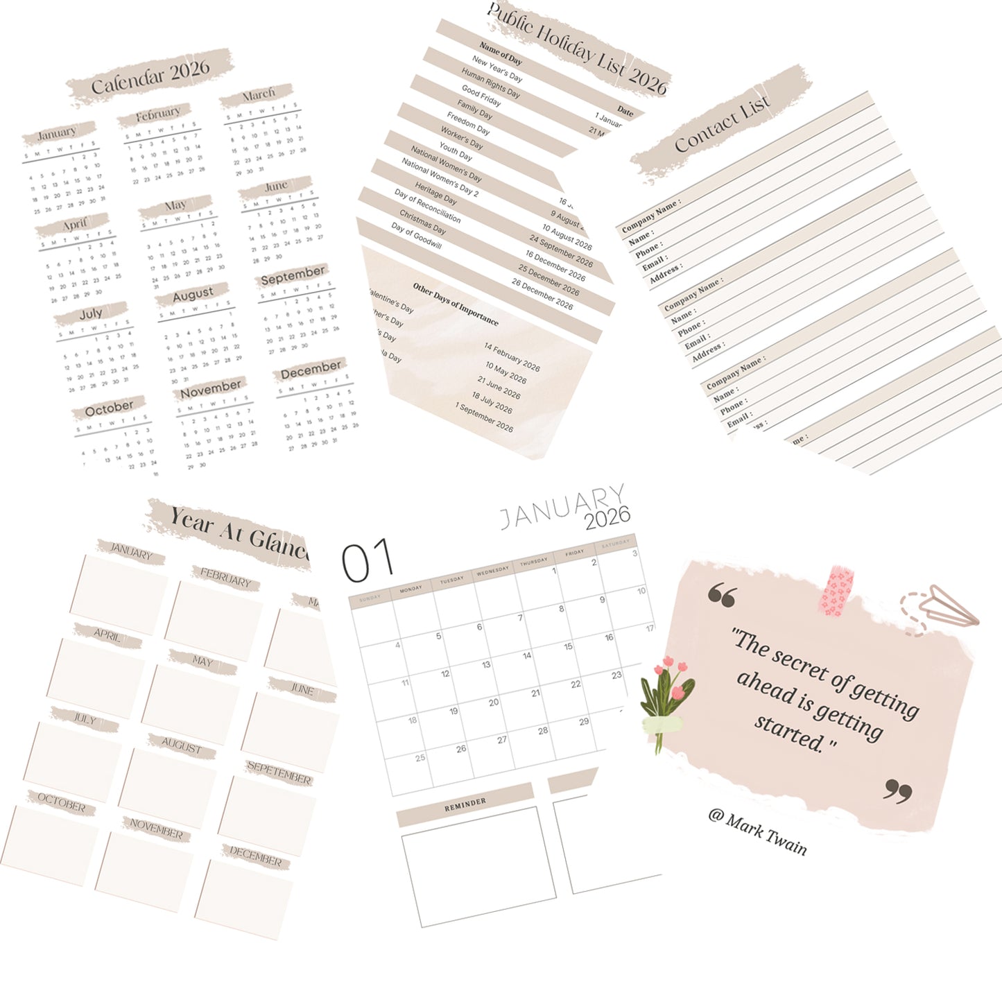 Digital Planner & Calendar (2026) – 50 Pages, Printable Download