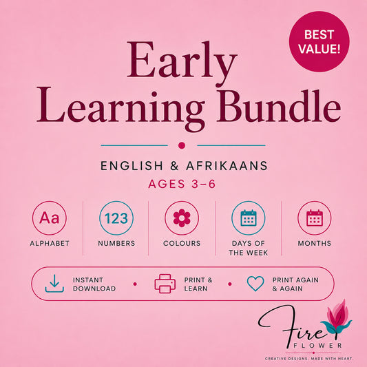 D - Early Learning Bundle (English & Afrikaans) – Printable Flashcards (2 Sizes)