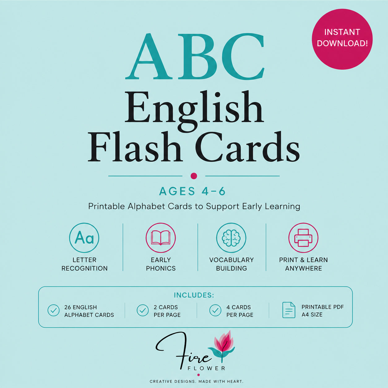 F - Printable English ABC Flash Cards (Ages 4–6)